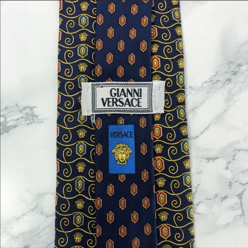 Versace Medusa Blue Red Gold Baroque Tie EUC